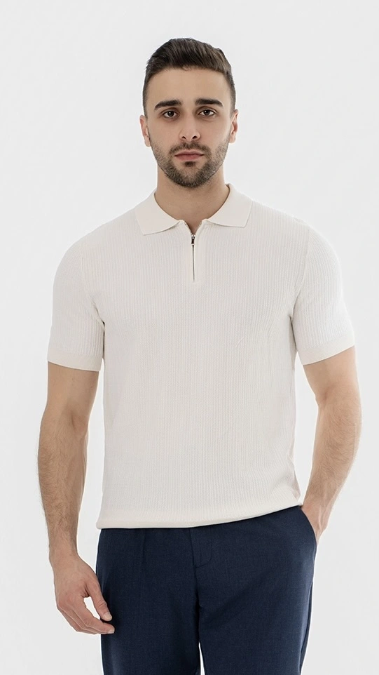 Textured Knit zip polo.