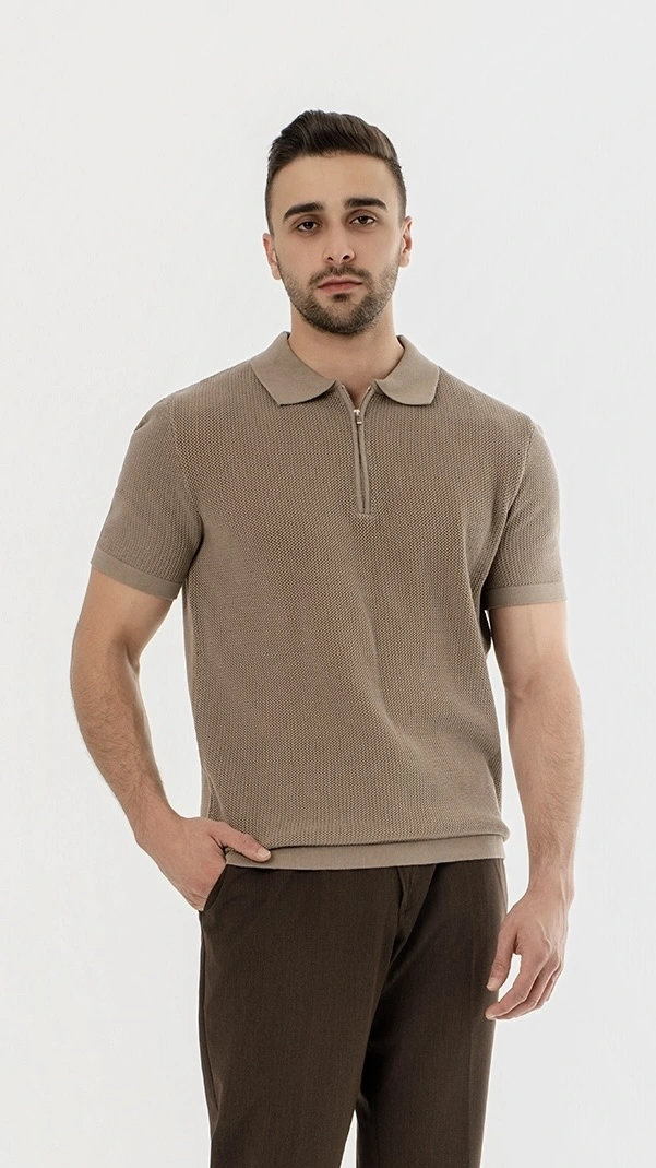 Textured Knit zip polo