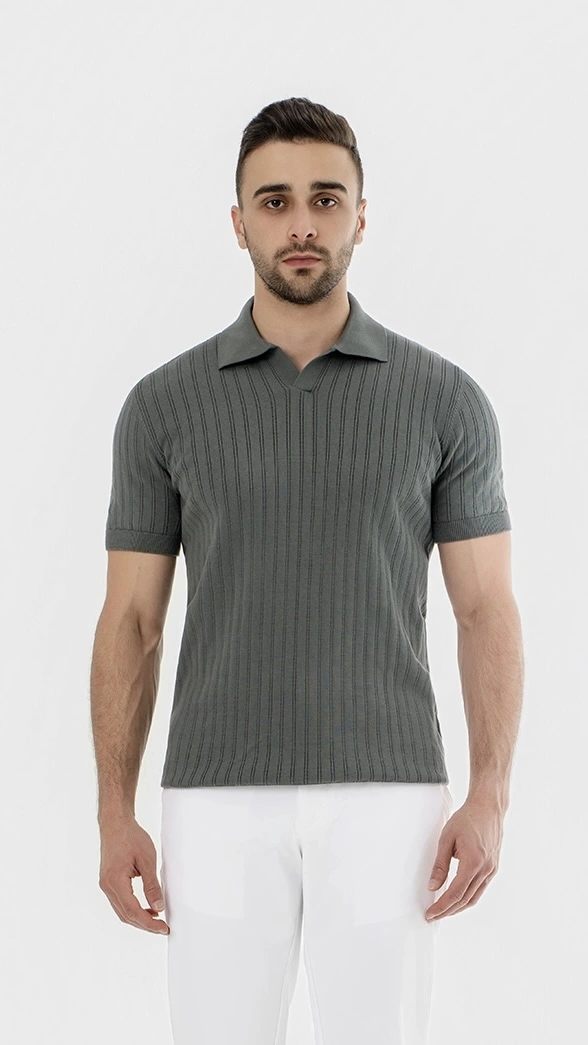 Open Collar Knit Polo