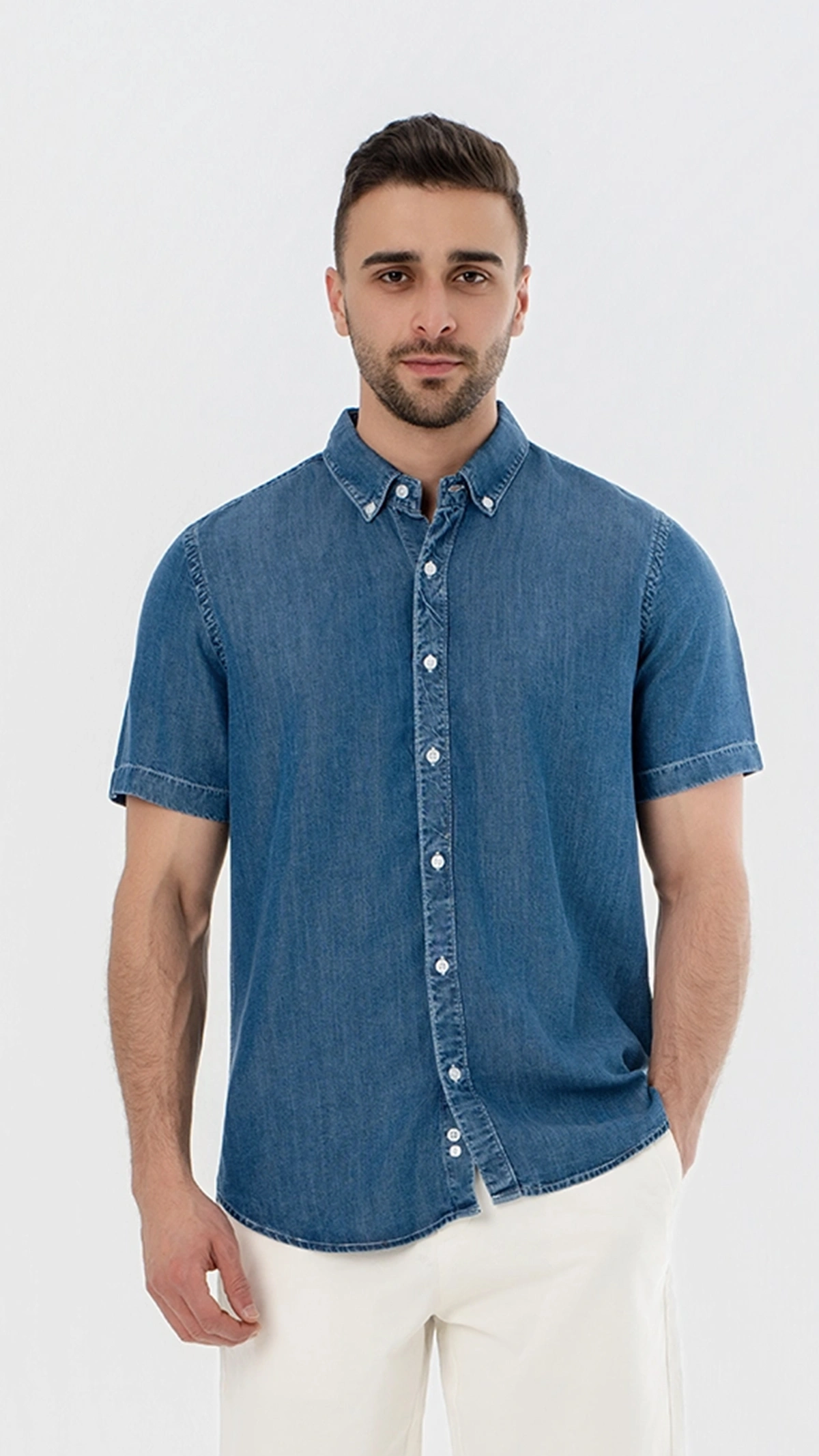Short Sleeve Tencel Jeans Shirt