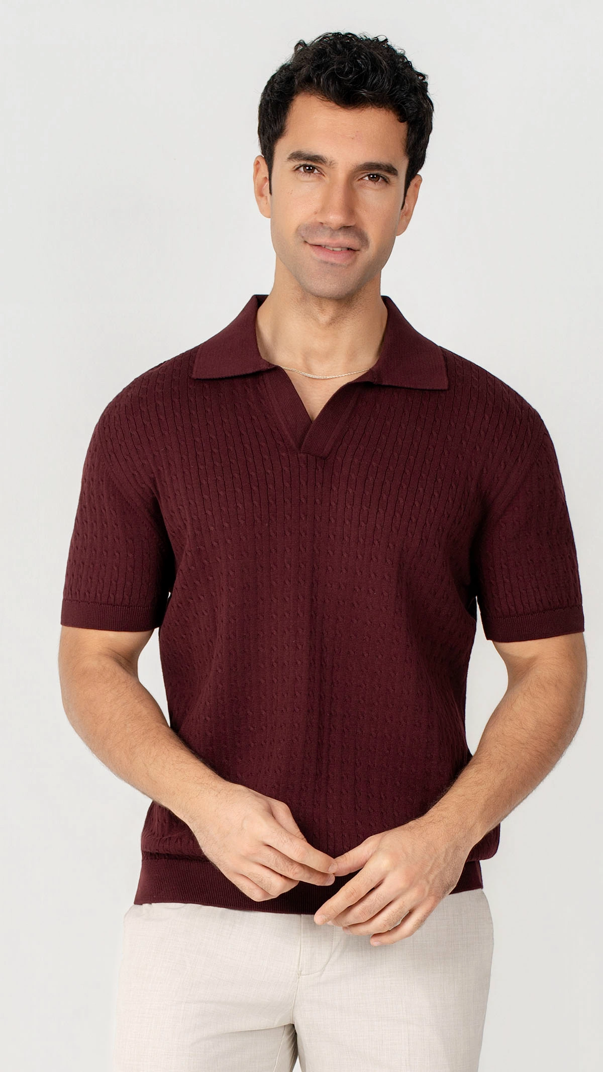 V Neck Cable Knit Polo shirt