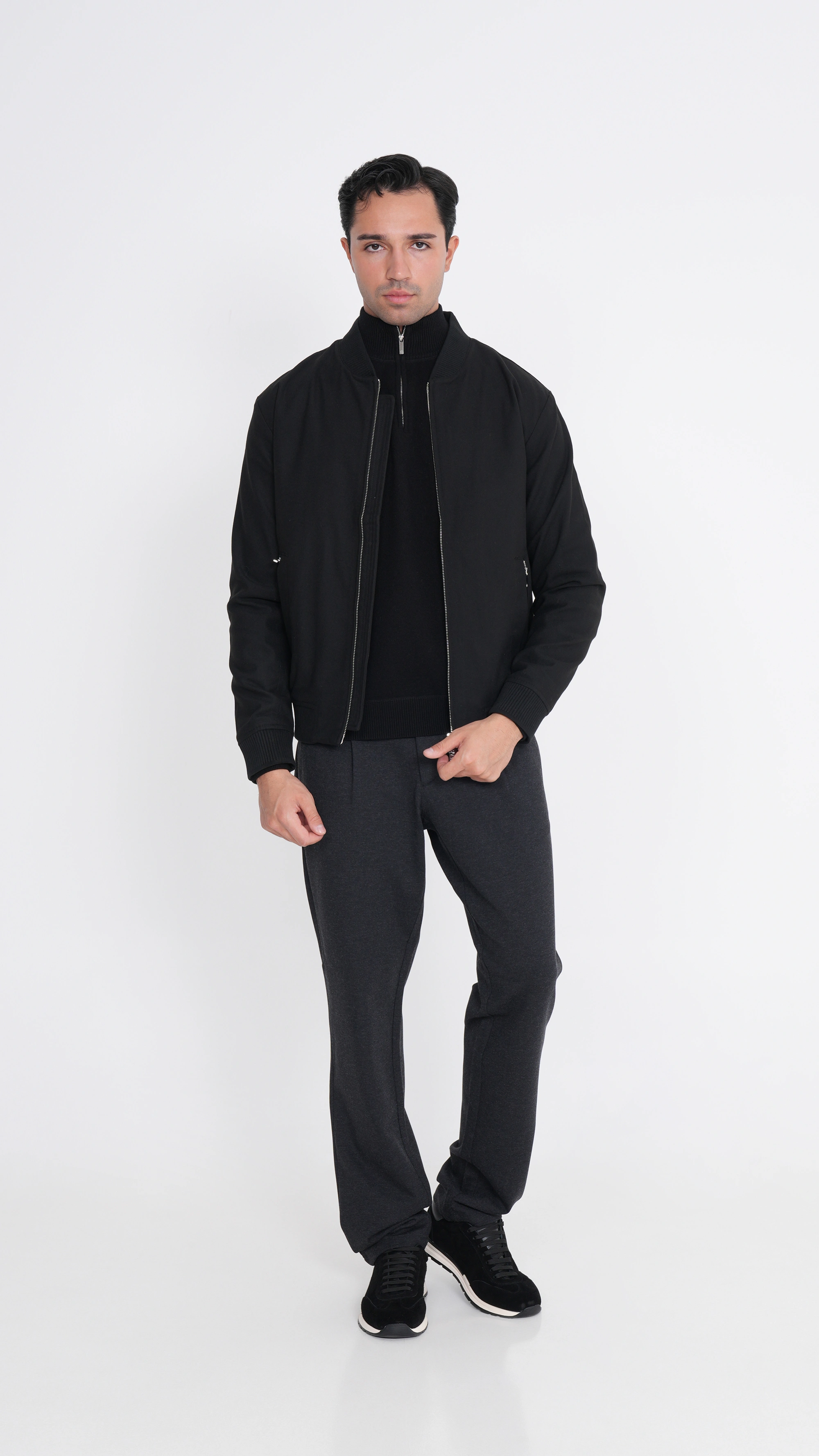 Ribbed Collar Bomber Jacket