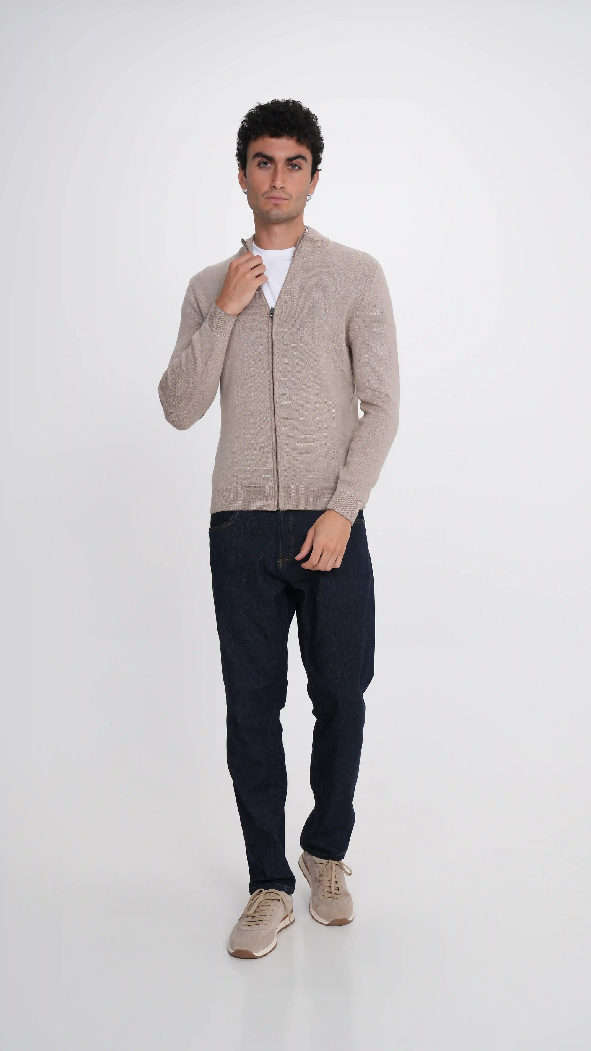 Slim Fit Front Zip Sweater.