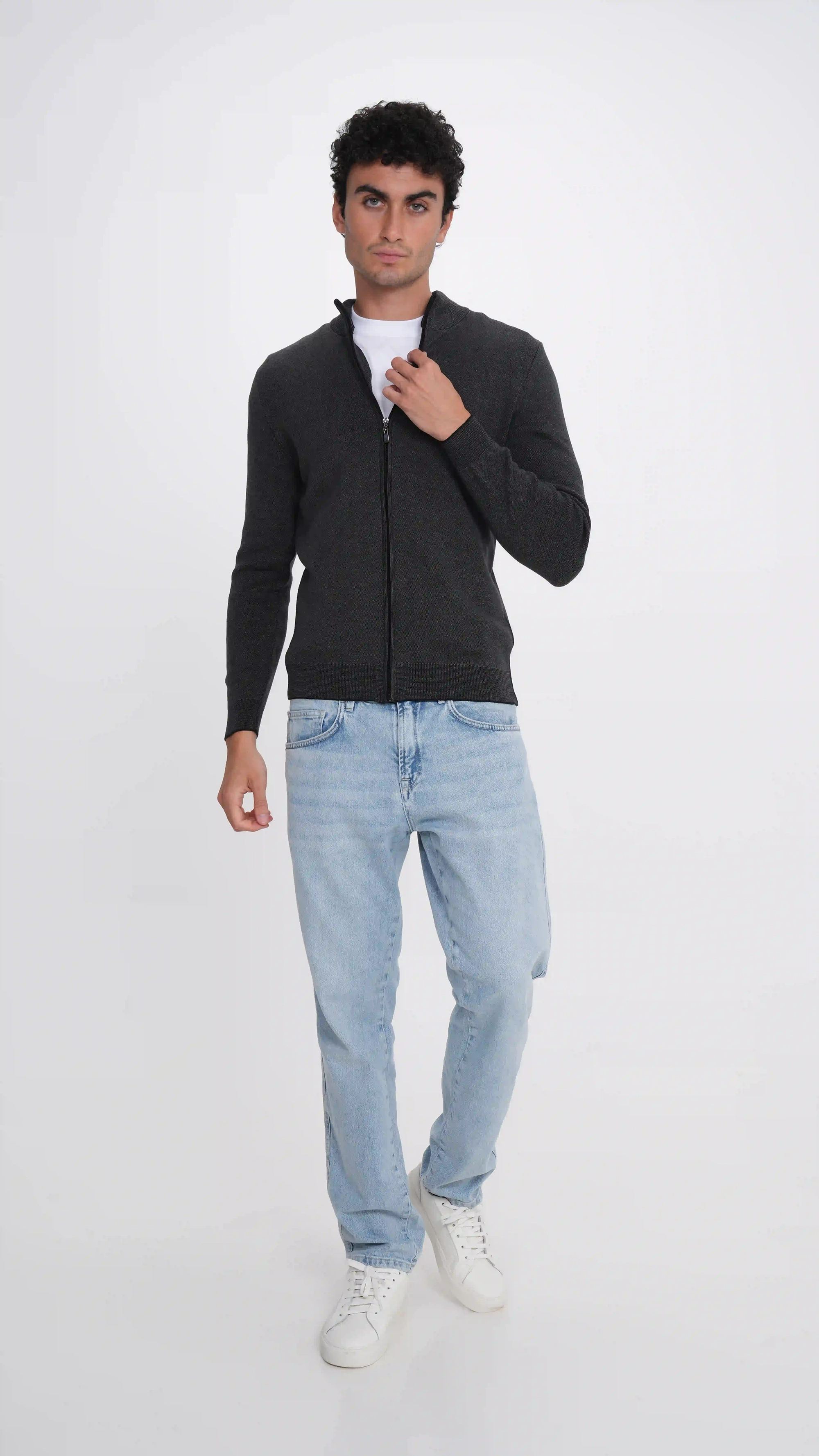 Slim Fit Front Zip Sweater.