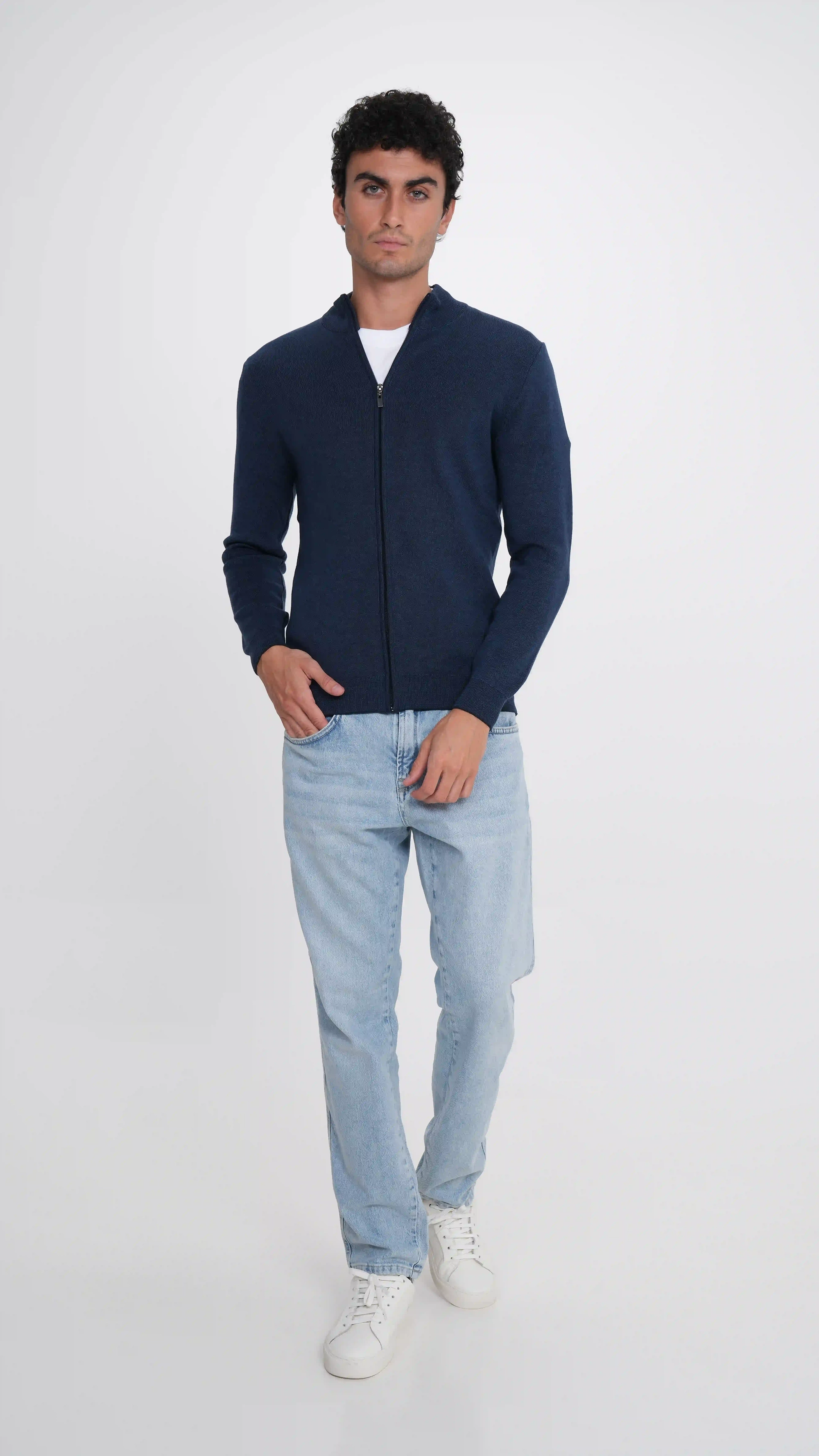Slim Fit Front Zip Sweater.