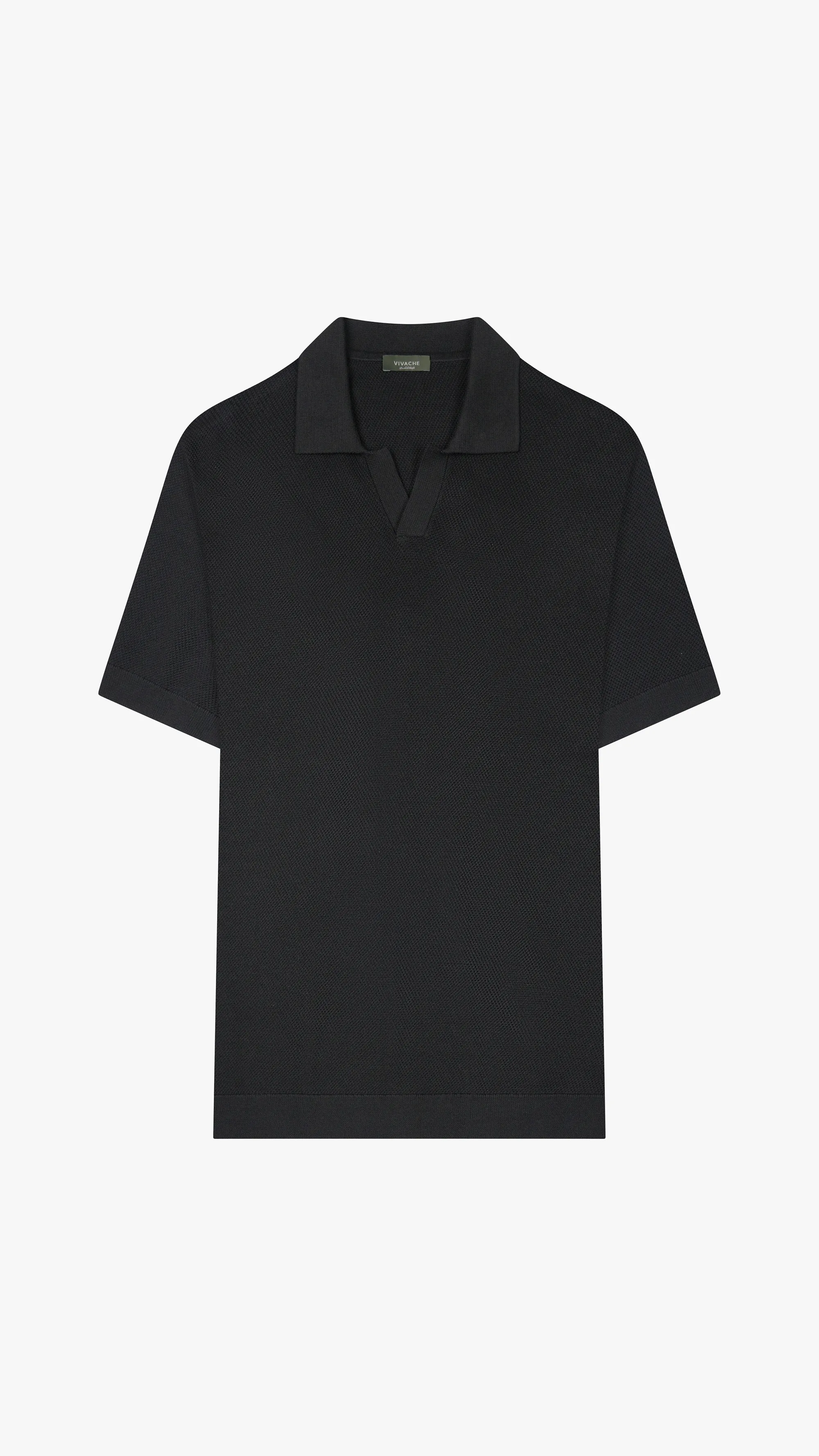 Textured Knit V Neck Polo Shirt