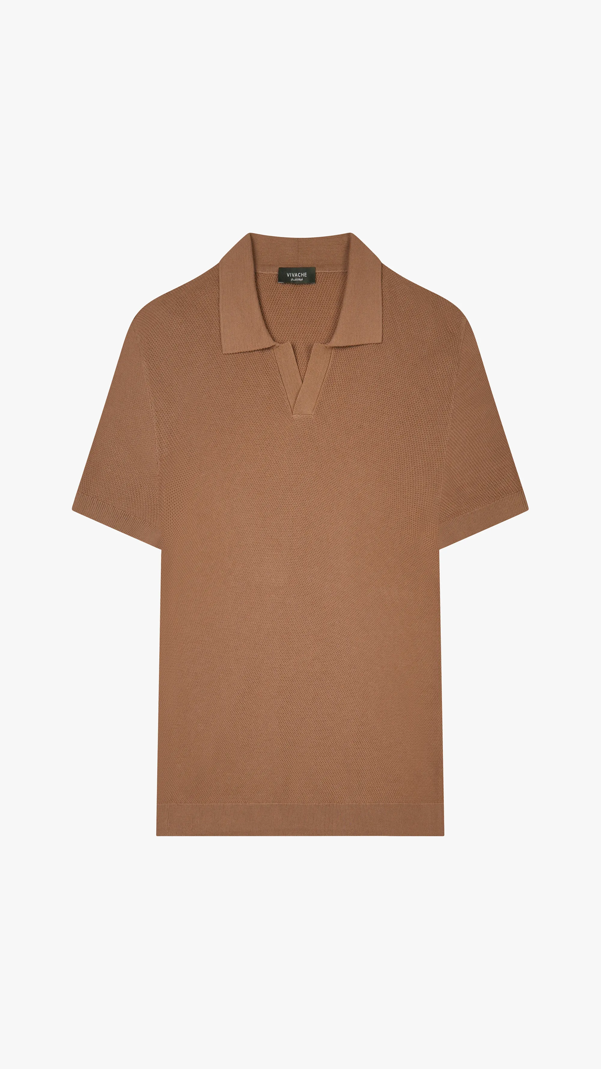 Textured Knit V Neck Polo Shirt