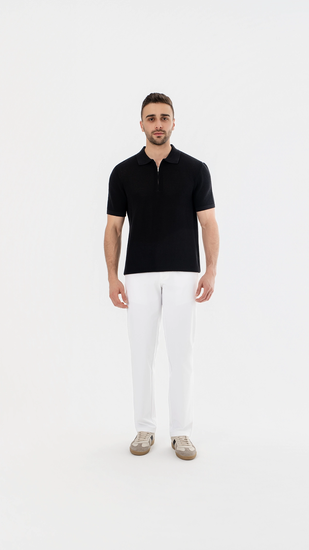 Textured Knit zip polo