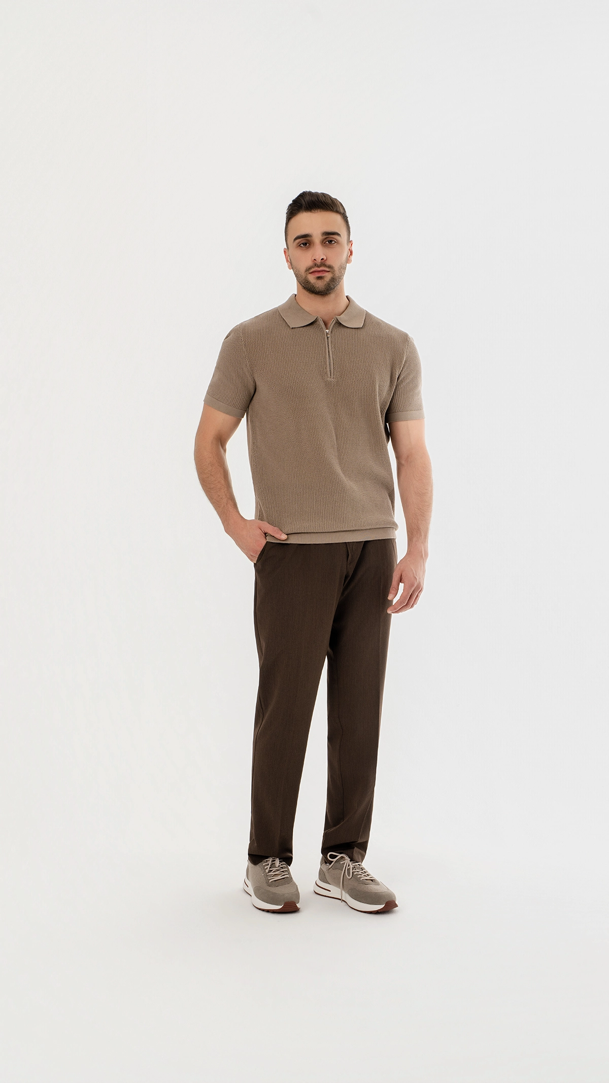 Textured Knit zip polo