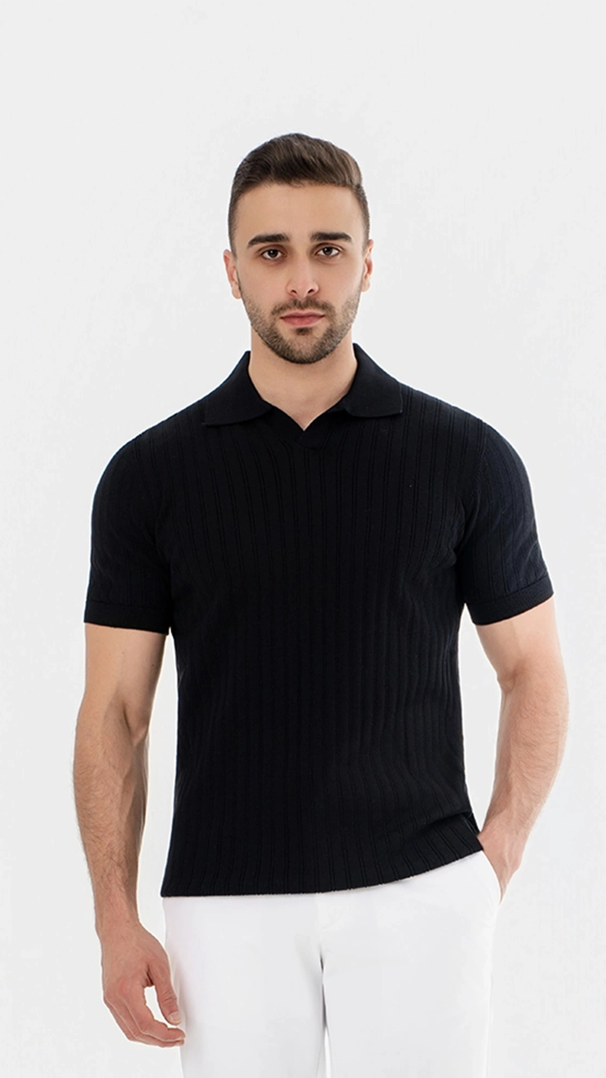 Open Collar Knit Polo