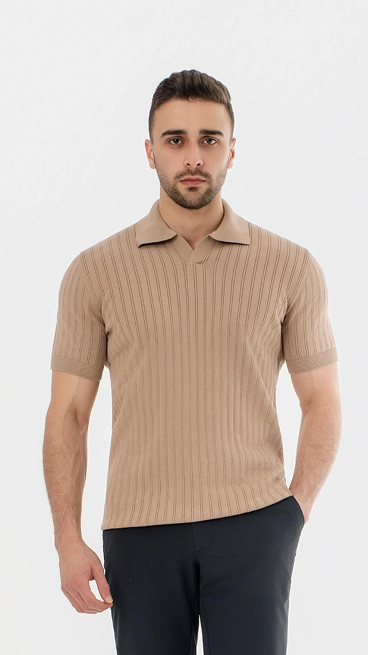 Open Collar Knit Polo