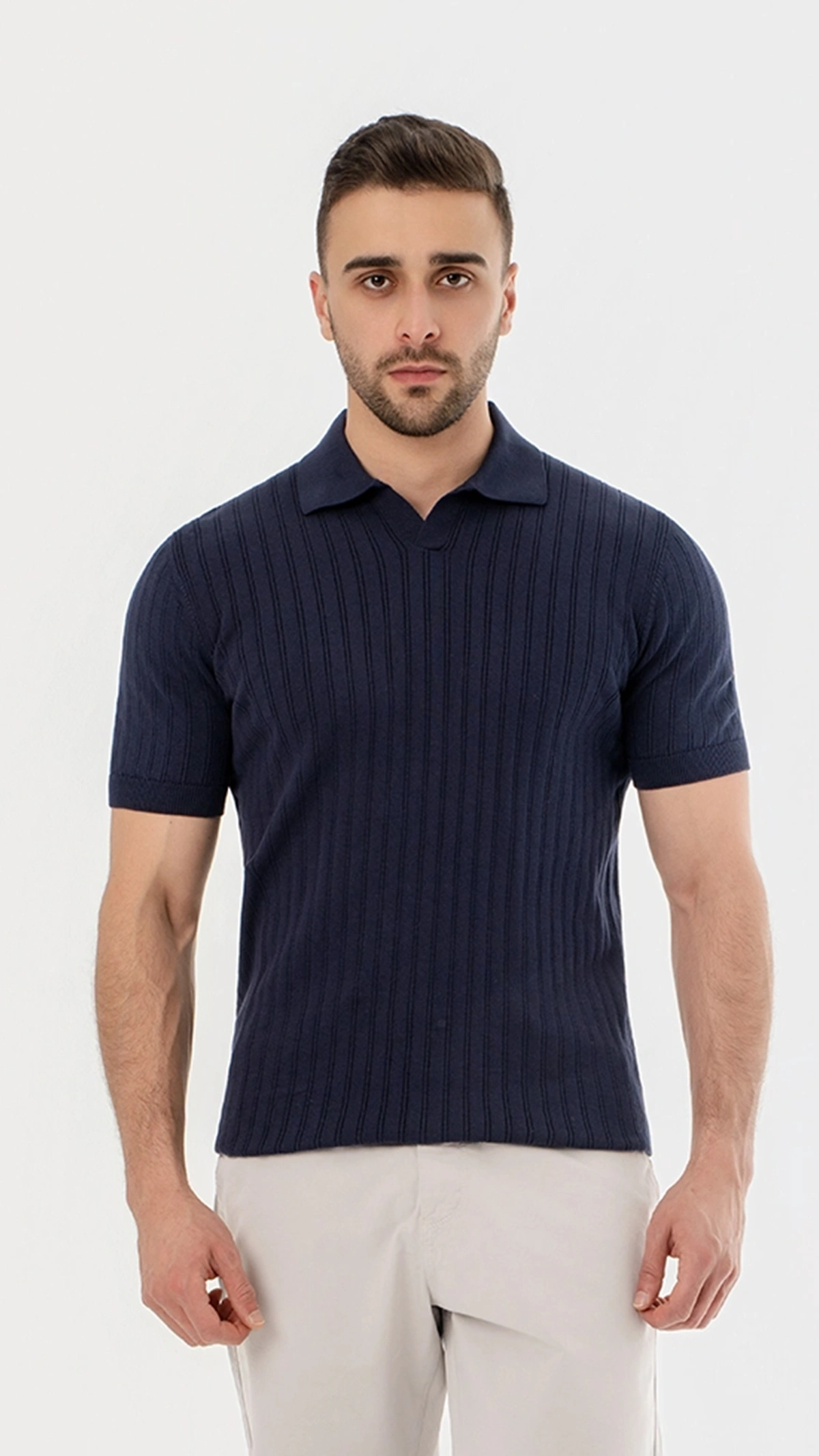 Open Collar Knit Polo