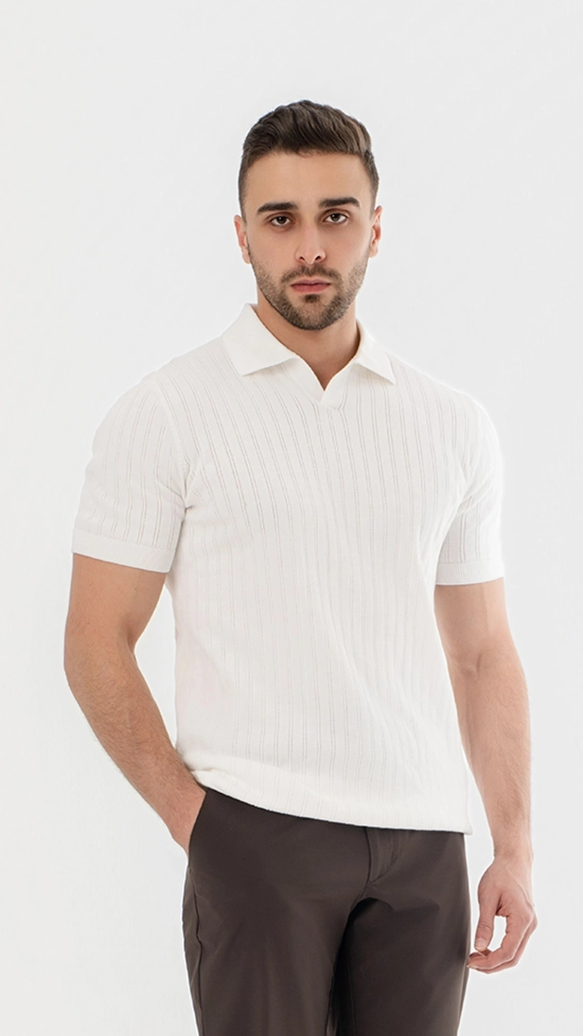 Open Collar Knit Polo