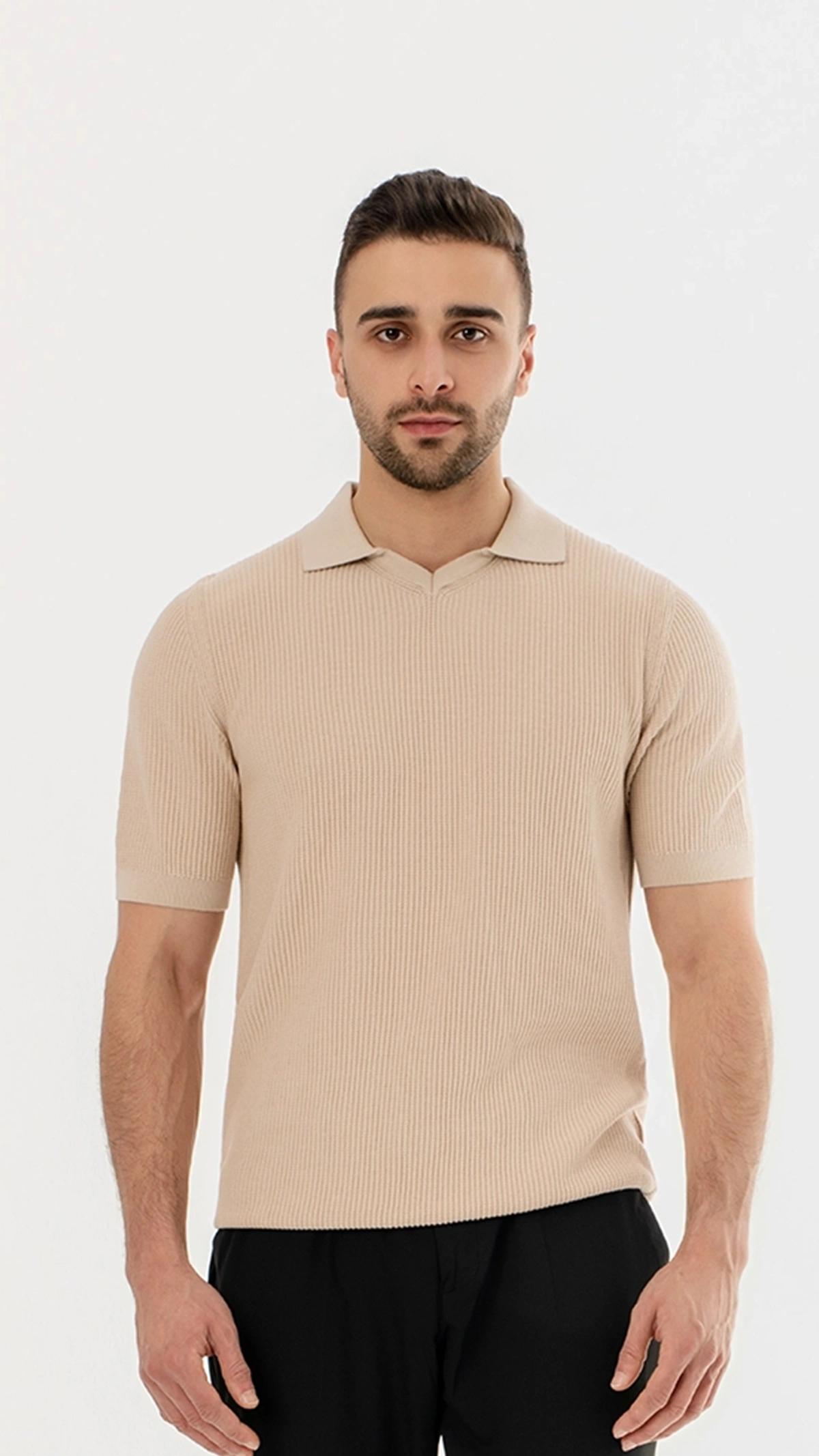 Ribbed Knit open collar polo